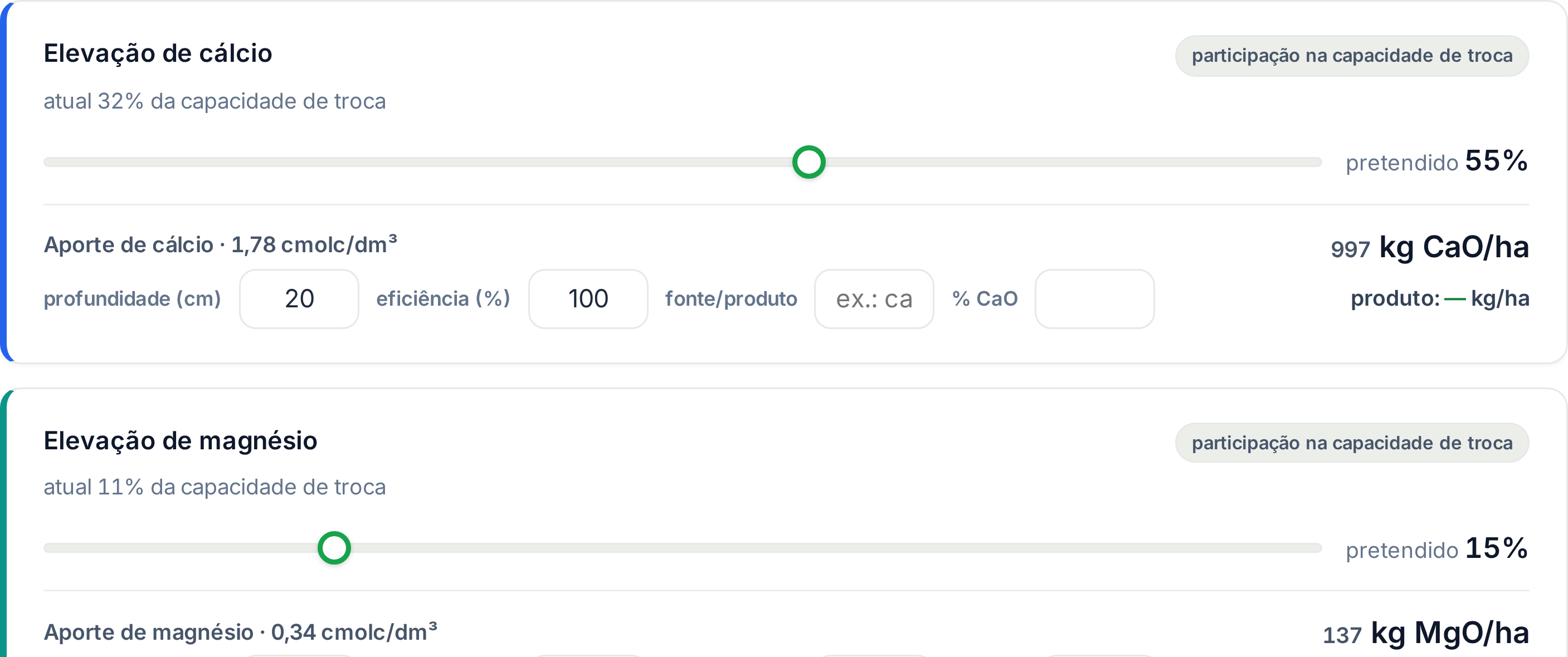 Recomendação de correção e adubação